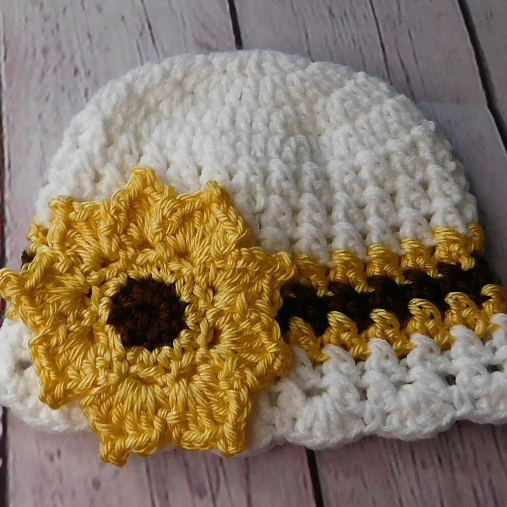 Crochet Baby Hat, Handmade Baby Hat, Infant Hat, Baby Shower Gift, Sunflower Hat